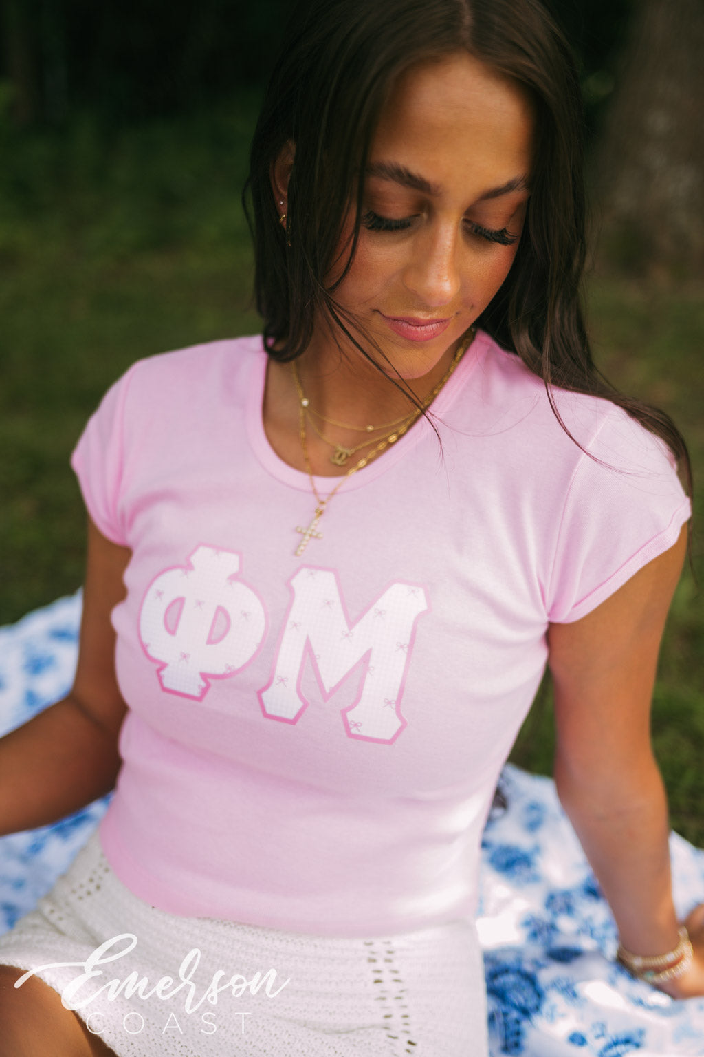 Phi Mu Bow Gingham Baby Tee