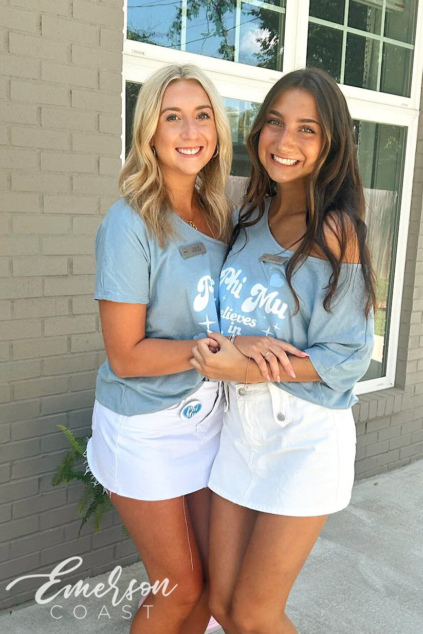 Phi Mu Believes In Miracles Cloud Blue Slouchy Tee