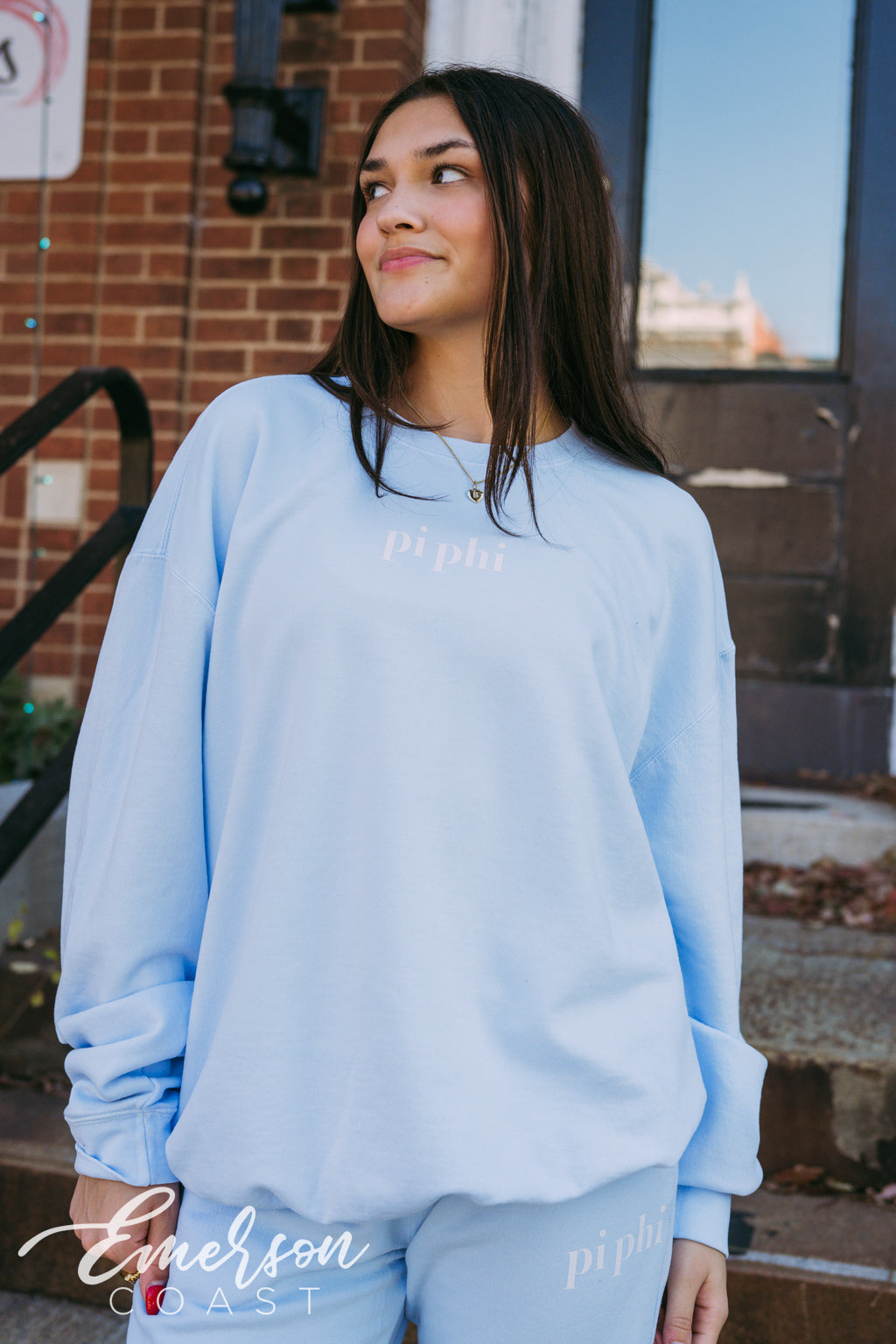 Pi Phi Cozy Light Blue Crewneck and Jogger Set