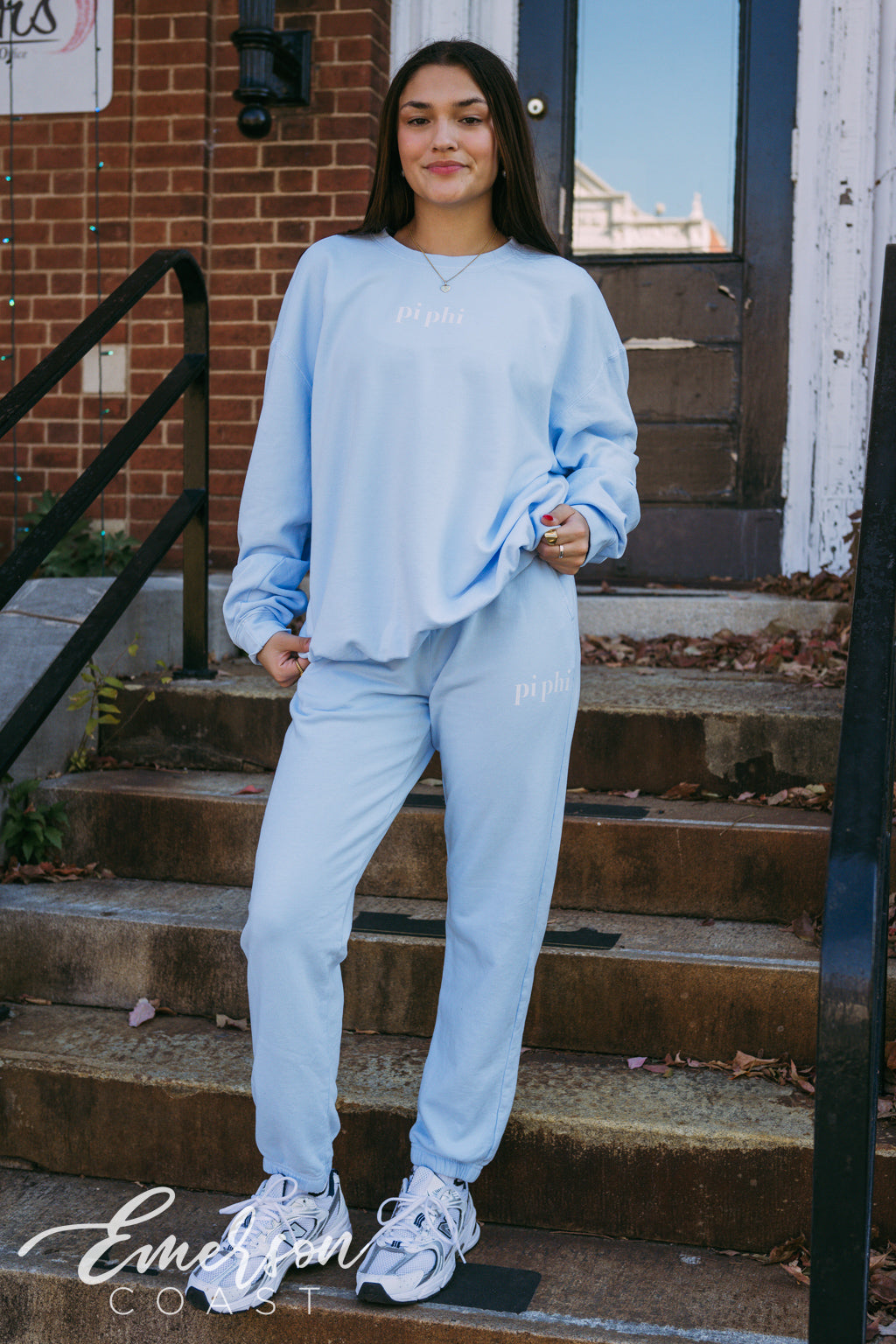 Pi Phi Cozy Light Blue Crewneck and Jogger Set