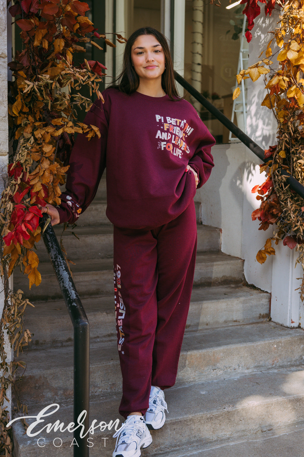 Pi Beta Phi Doodles Maroon Crewneck and Jogger Set