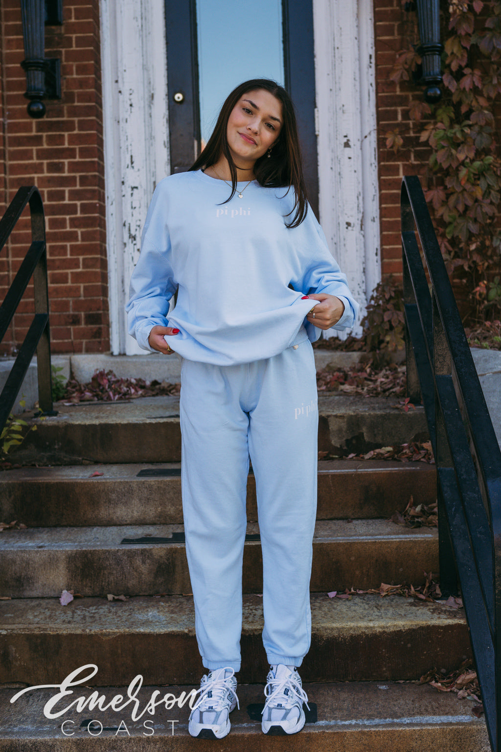 Pi Phi Cozy Light Blue Crewneck and Jogger Set