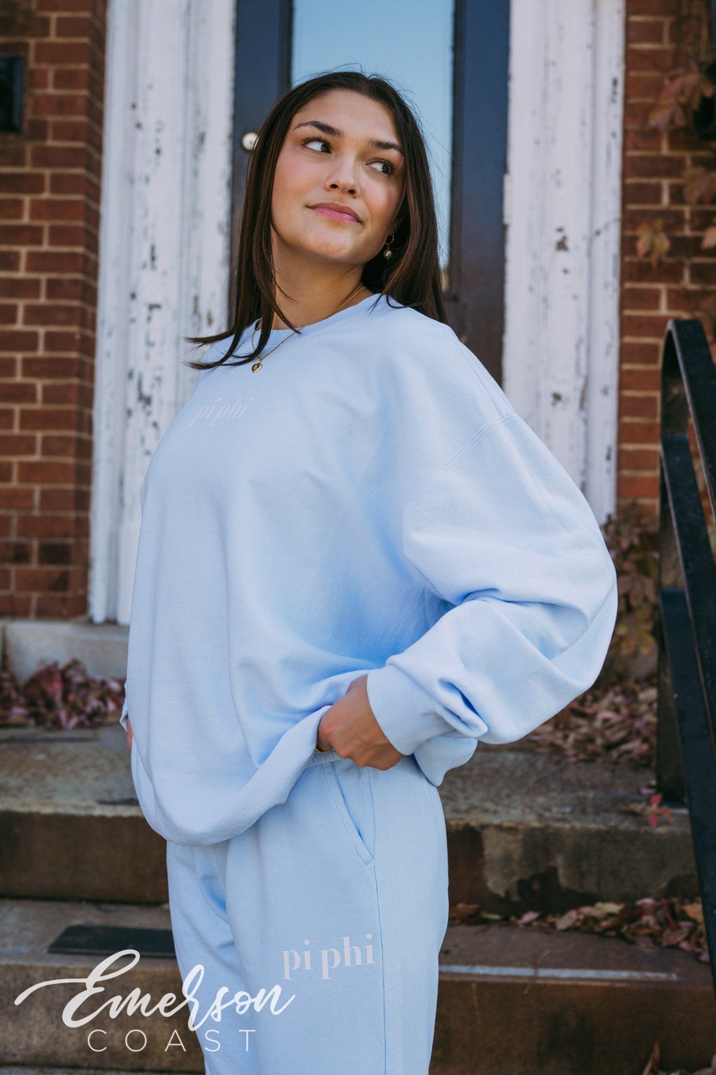 Pi Phi Cozy Light Blue Crewneck and Jogger Set