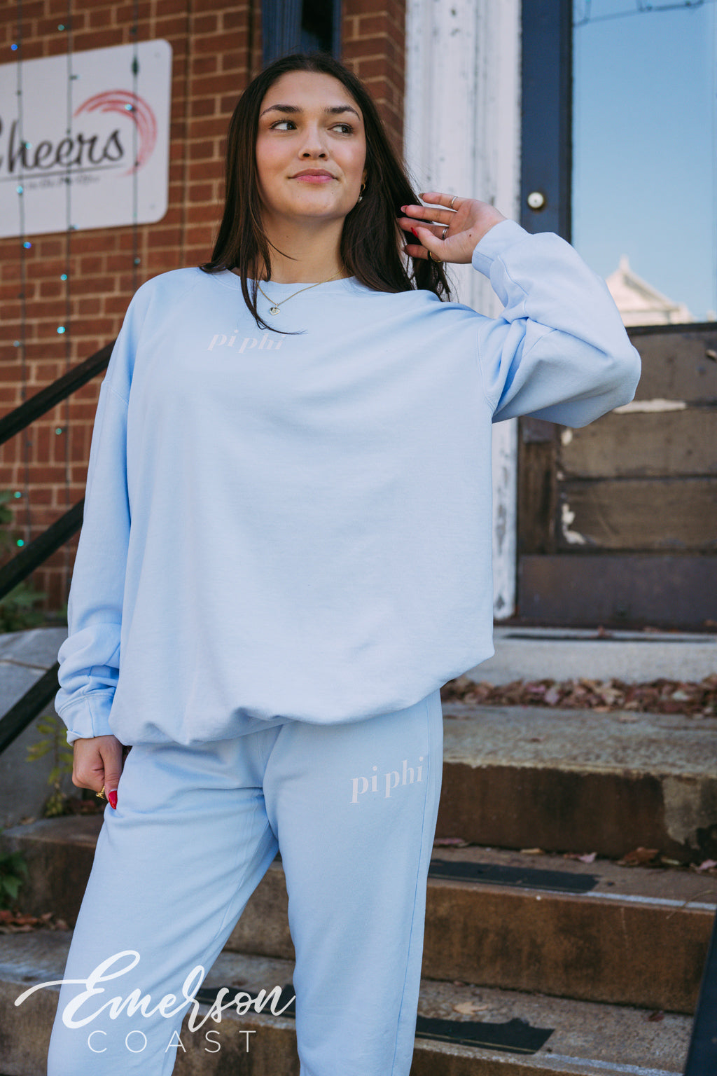 Pi Phi Cozy Light Blue Crewneck and Jogger Set