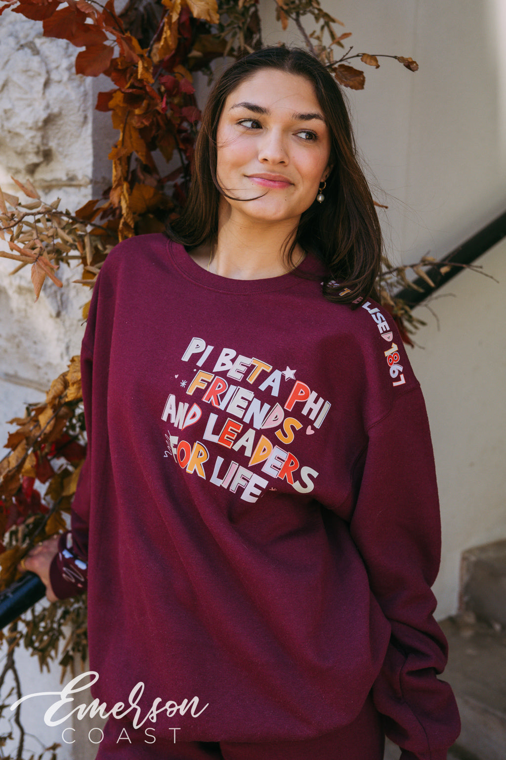 Pi Beta Phi Doodles Maroon Crewneck and Jogger Set