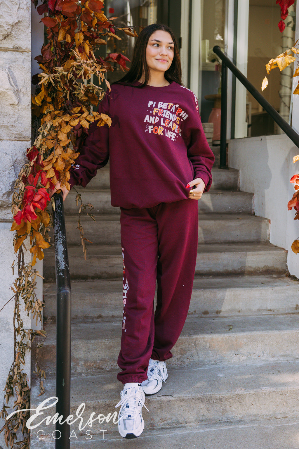 Pi Beta Phi Doodles Maroon Crewneck and Jogger Set