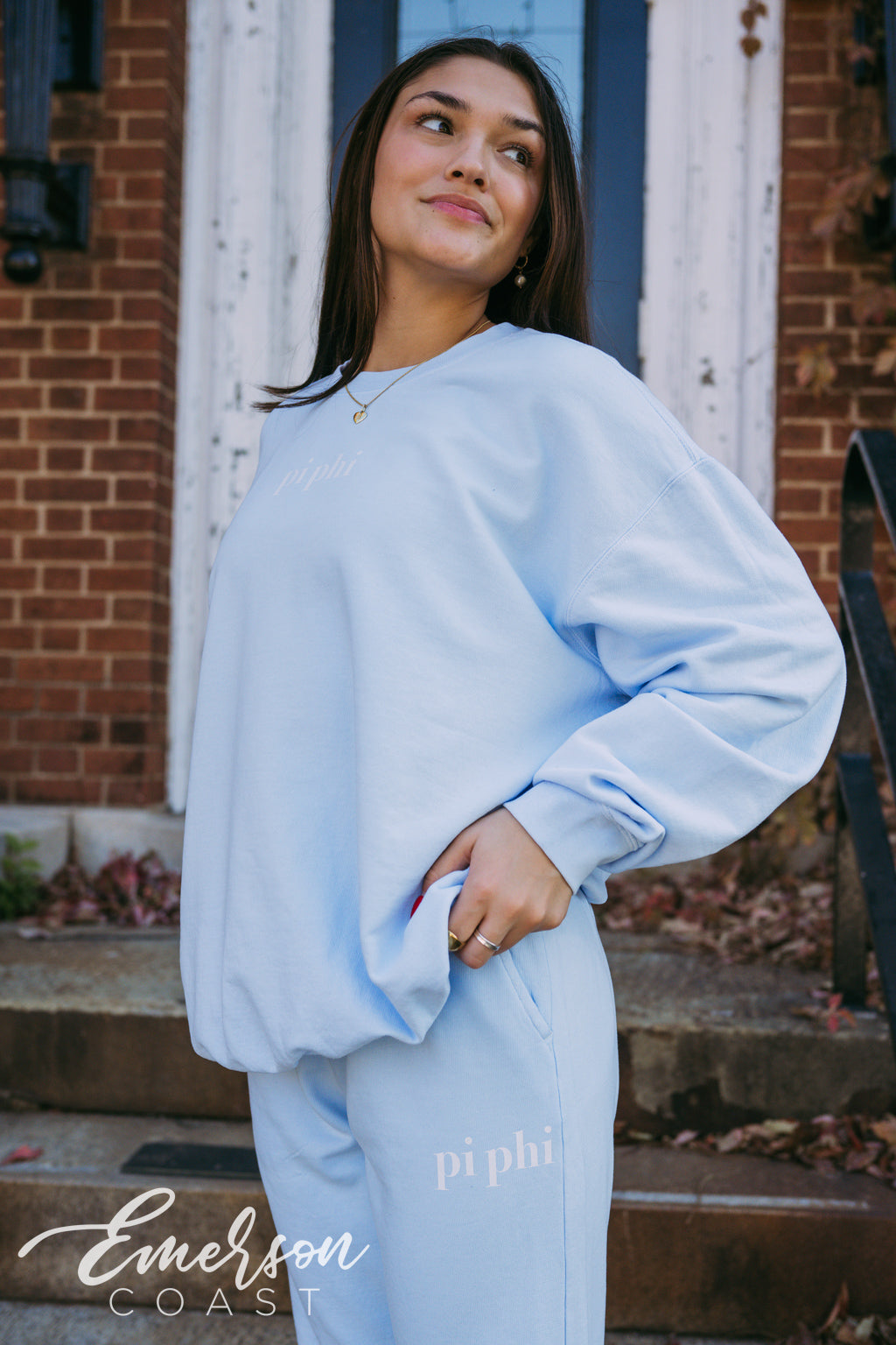 Pi Phi Cozy Light Blue Crewneck and Jogger Set