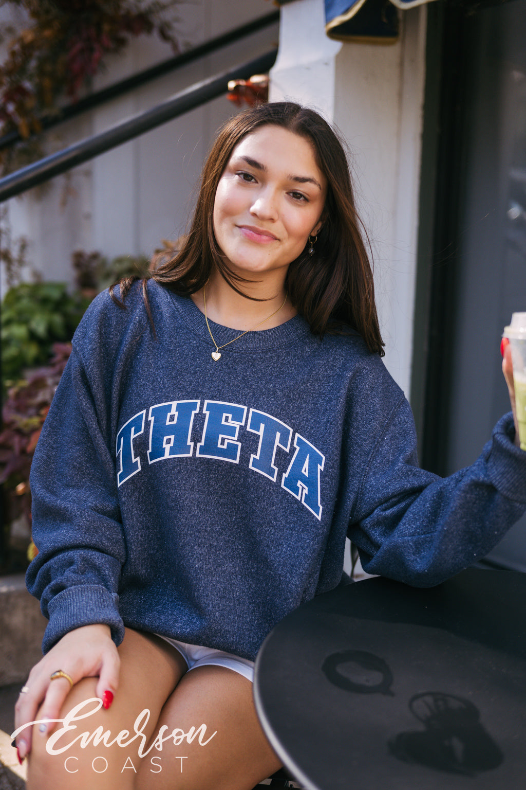 Theta Navy Varsity Cozy Knit Crewneck