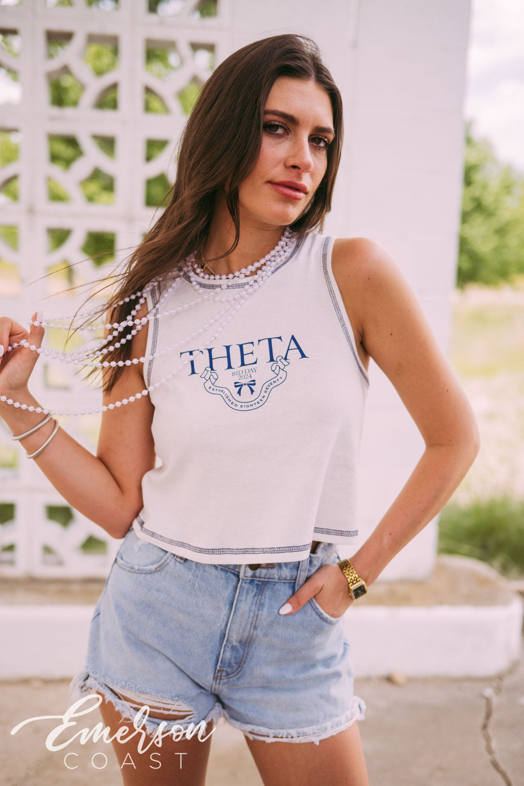 Theta Bow Bid Day Stitched Tank