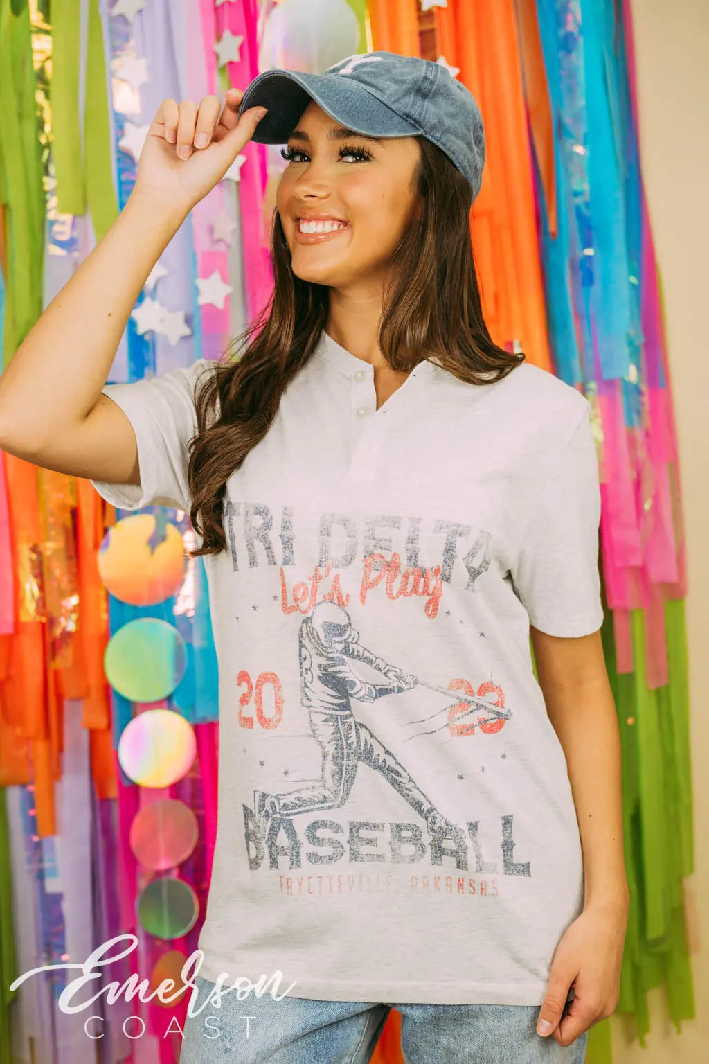 Tri Delta Baseball Short Sleeve Henley