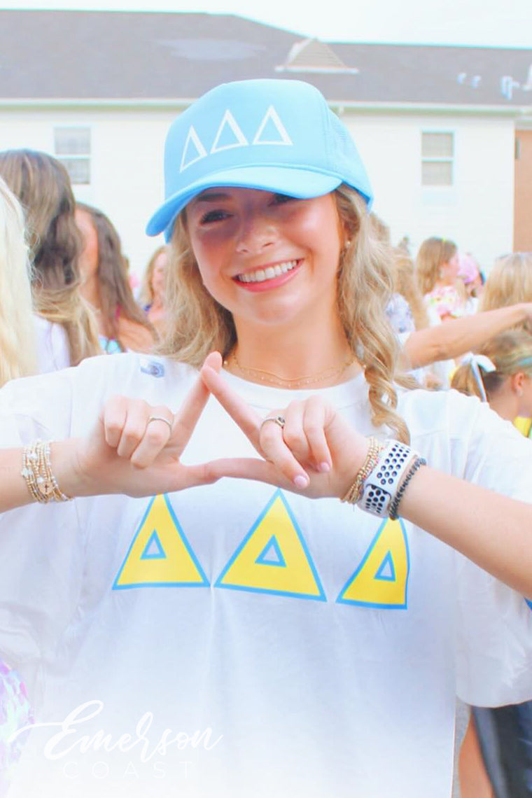 Tri Delta Blue and Yellow Custom Letter Jersey