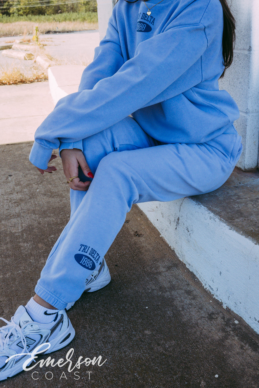 Tri Delta Simple Blue Crewneck and Jogger Set