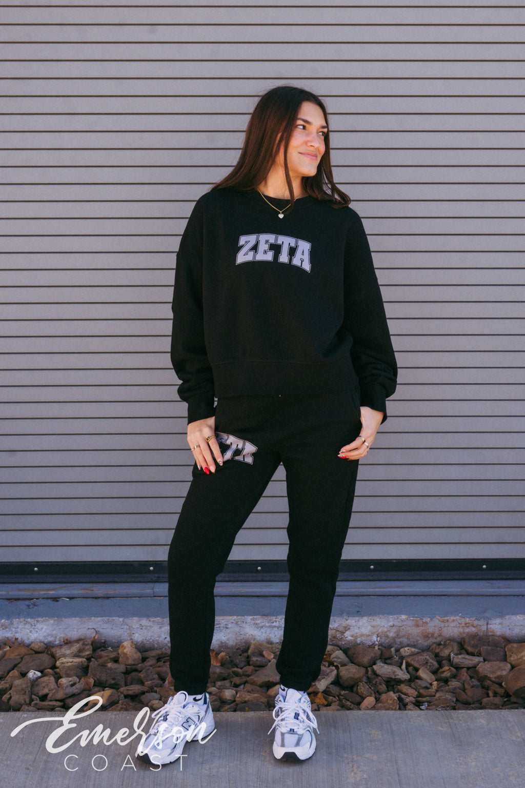 Zeta Tau Alpha Sleek Black Crewneck and Jogger Set