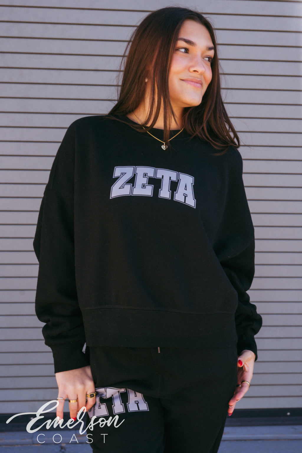 Zeta Tau Alpha Sleek Black Crewneck and Jogger Set