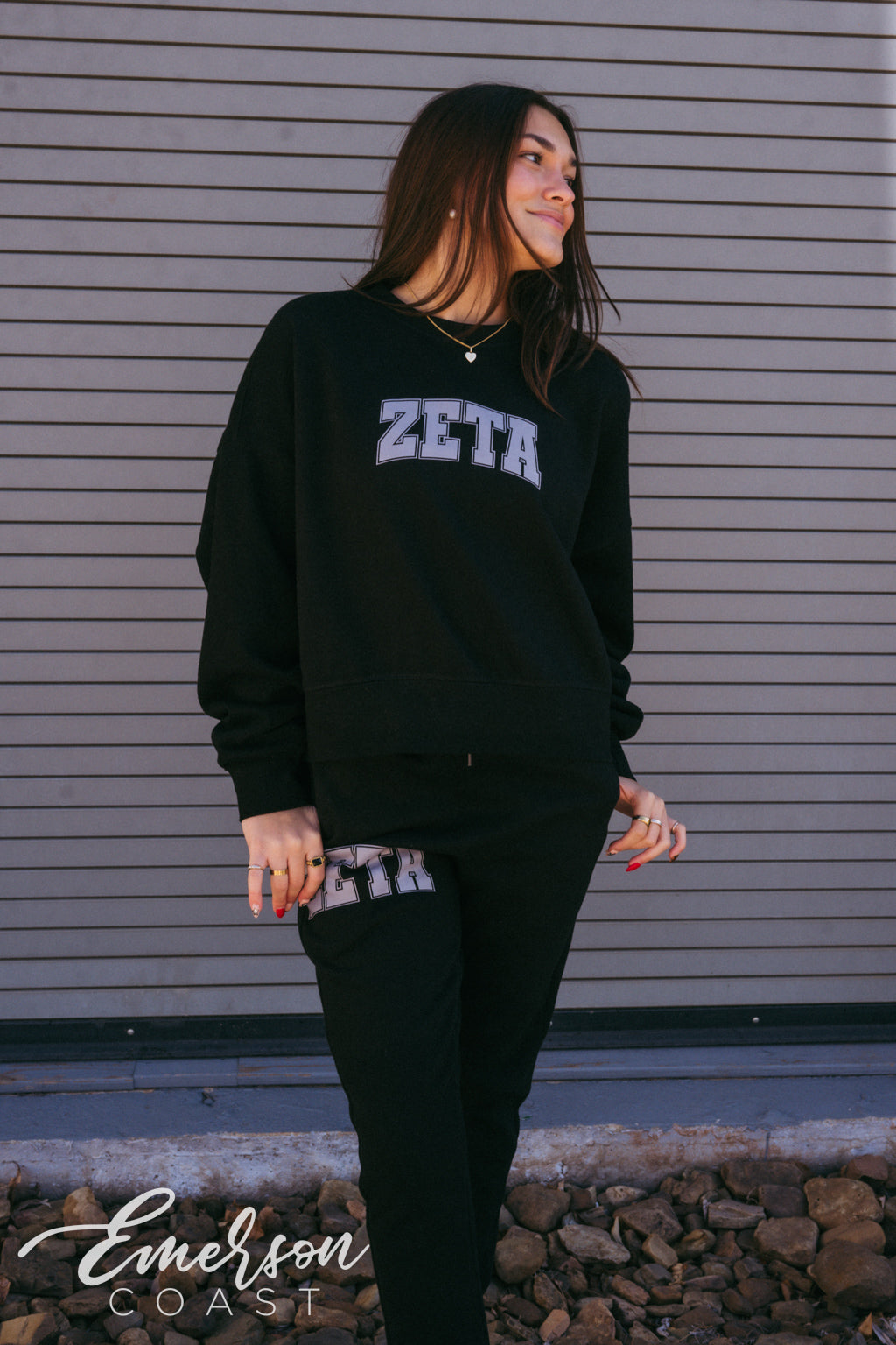 Zeta Tau Alpha Sleek Black Crewneck and Jogger Set