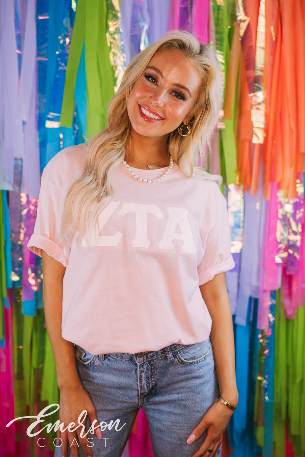 Zeta Light Pink Applique Letter Tee