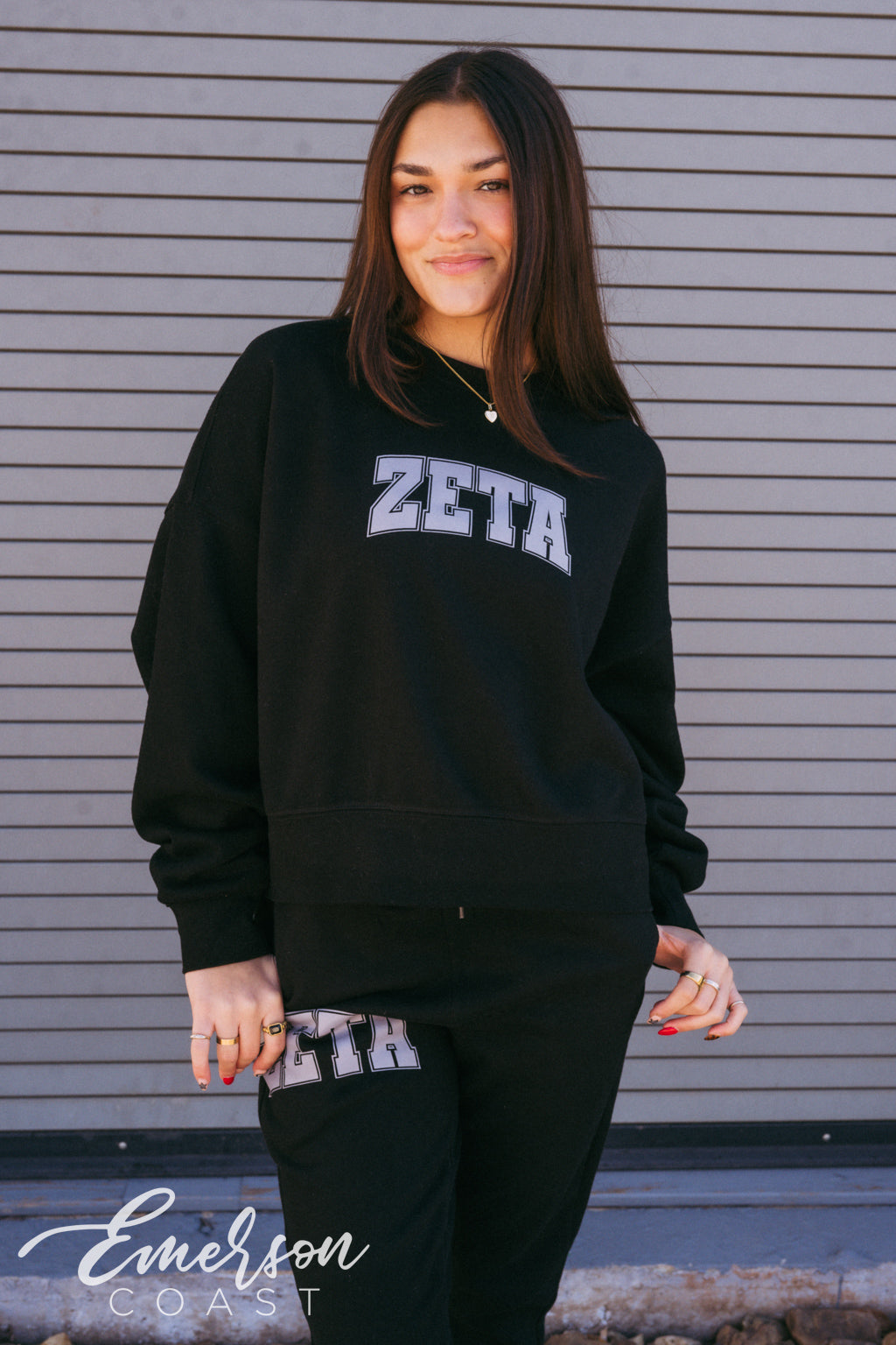 Zeta Tau Alpha Sleek Black Crewneck and Jogger Set