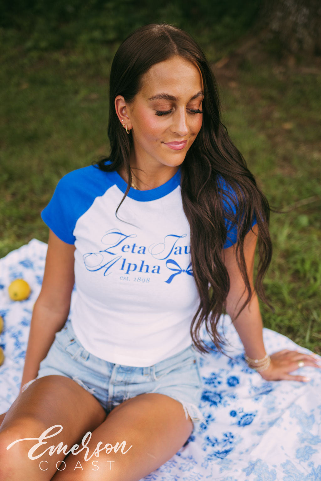 Zeta Tau Alpha Royal Blue Bow Baby Tee