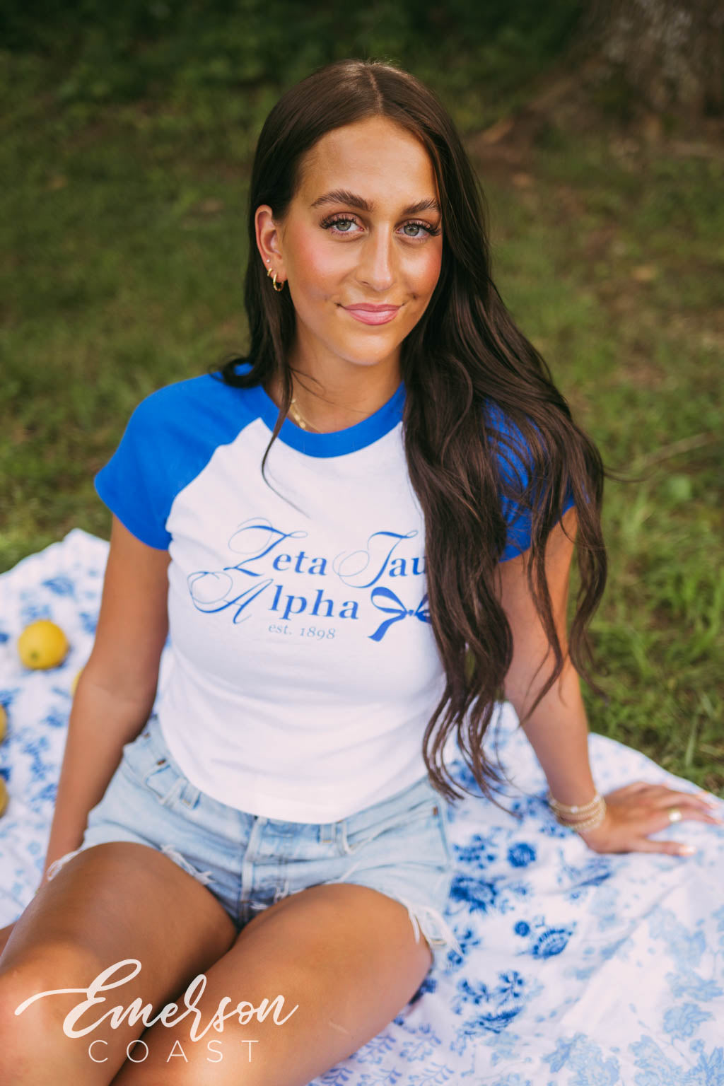 Zeta Tau Alpha Royal Blue Bow Baby Tee