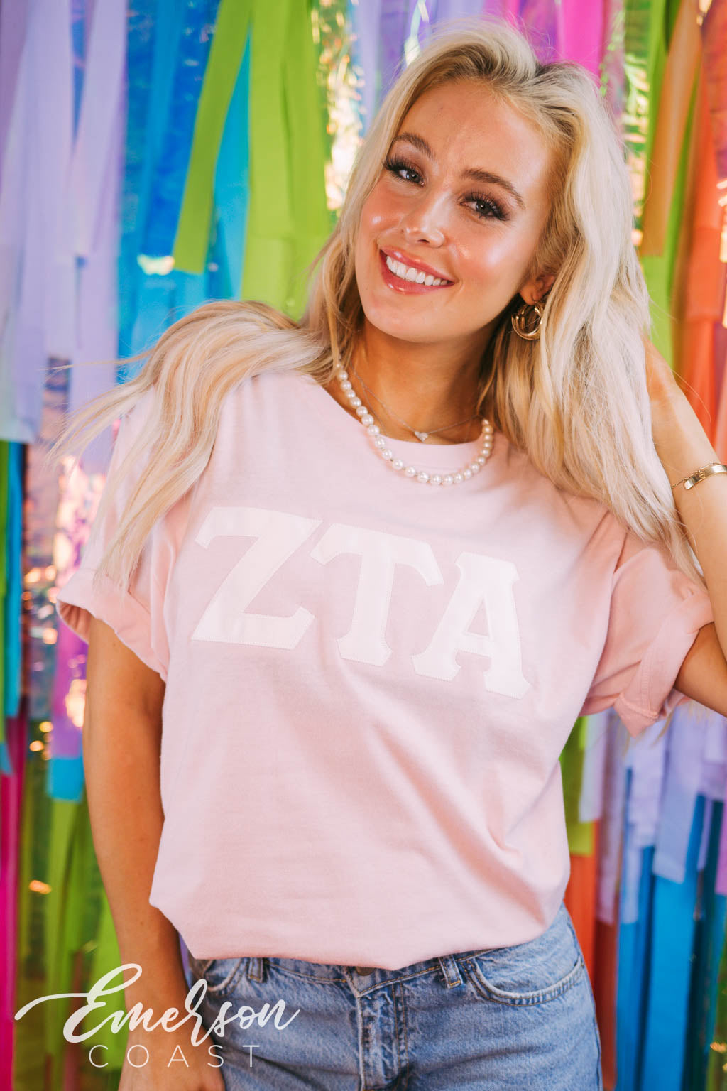 Zeta Light Pink Applique Letter Tee