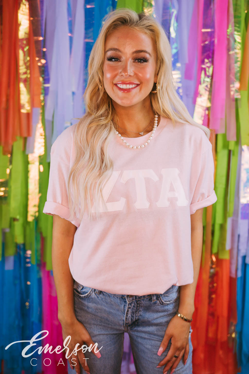 Zeta Light Pink Applique Letter Tee