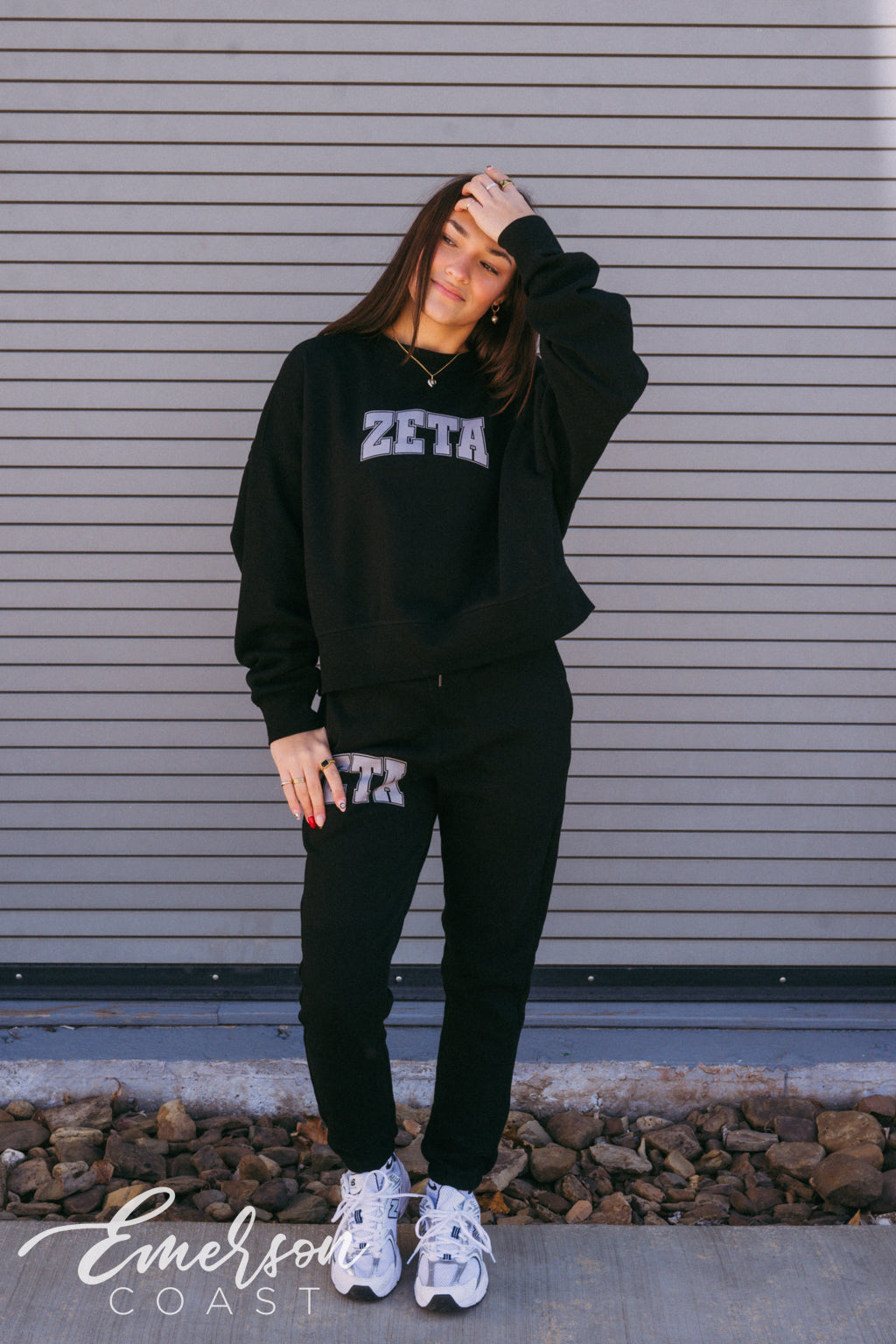 Zeta Tau Alpha Sleek Black Crewneck and Jogger Set