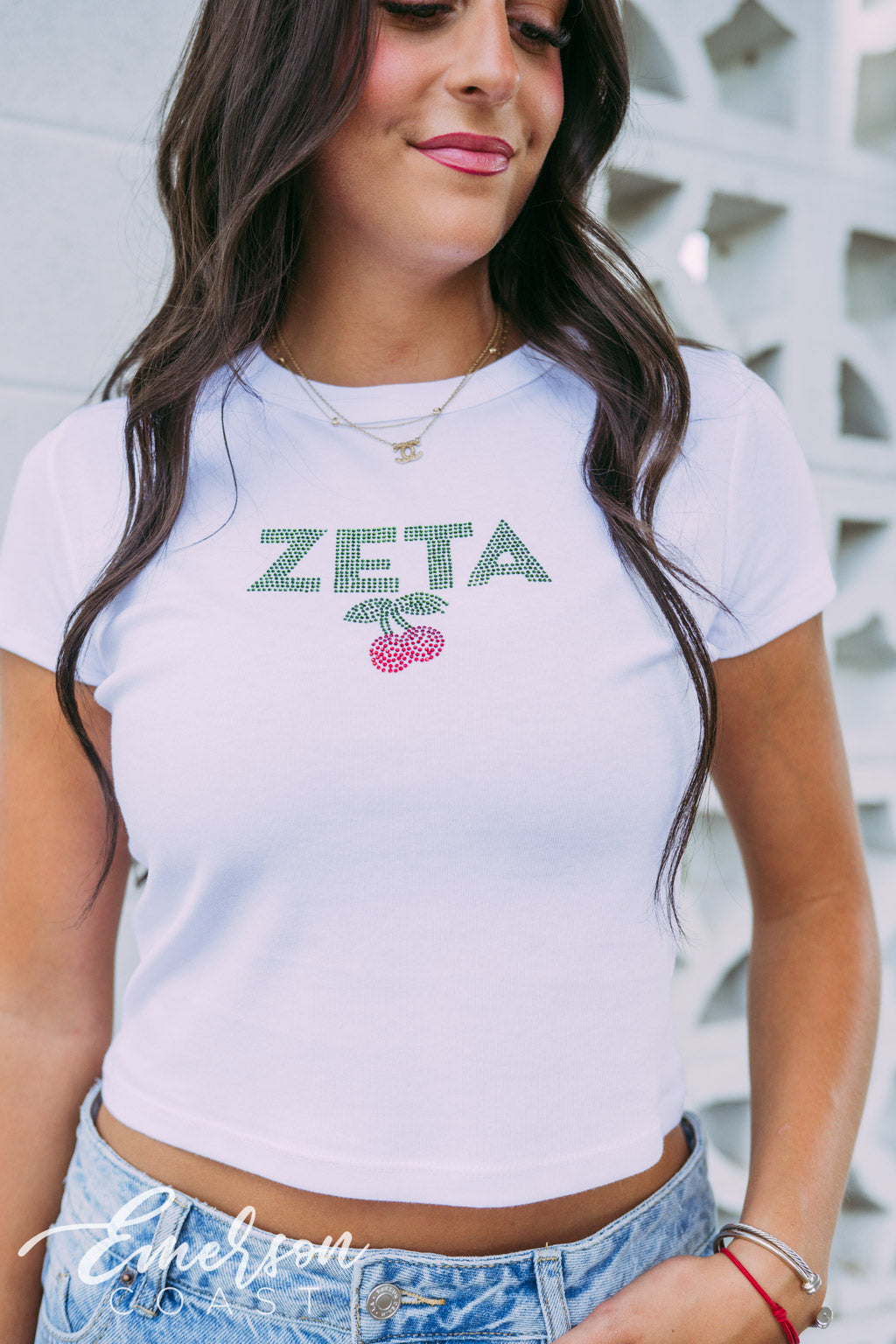 Zeta Cherry Rhinestone Baby Tee