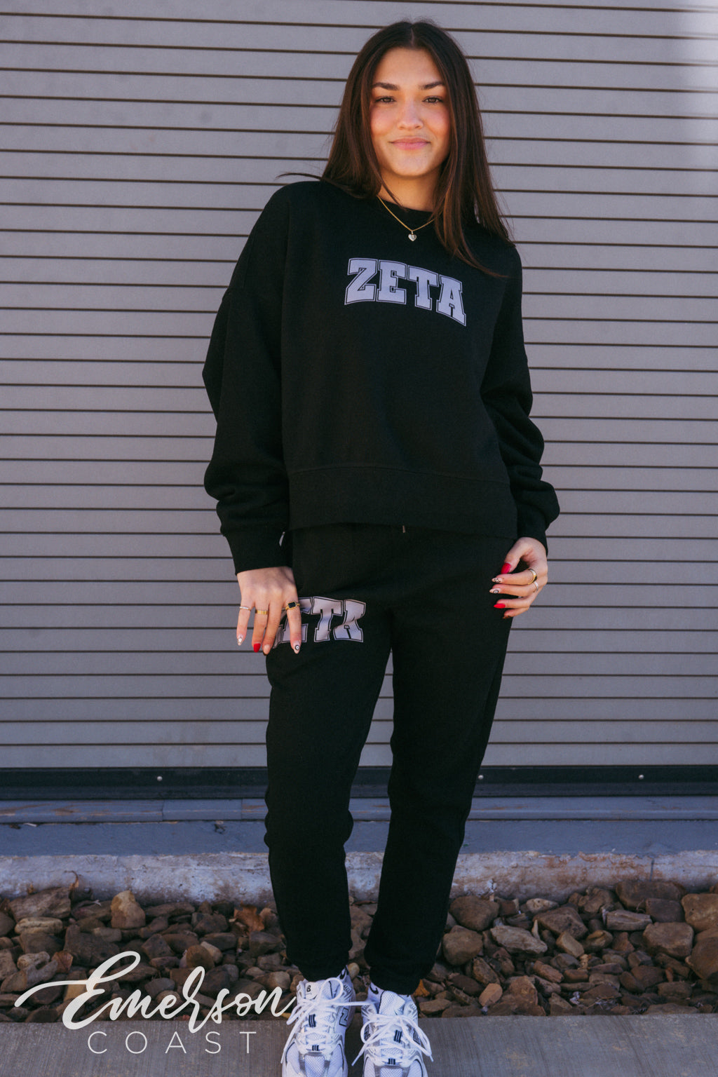 Zeta Tau Alpha Sleek Black Crewneck and Jogger Set