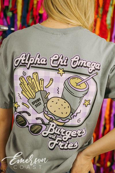 Alpha Chi Omega Philanthropy Burgers and Fries Tee Emerson